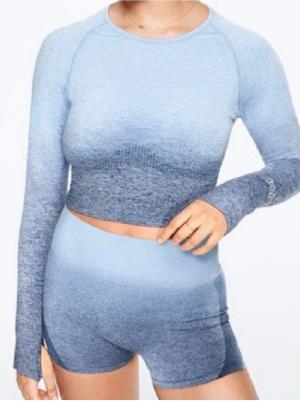 Victoria's Secret Light Blue Ombre Long-Sleeve Crop Workout Top